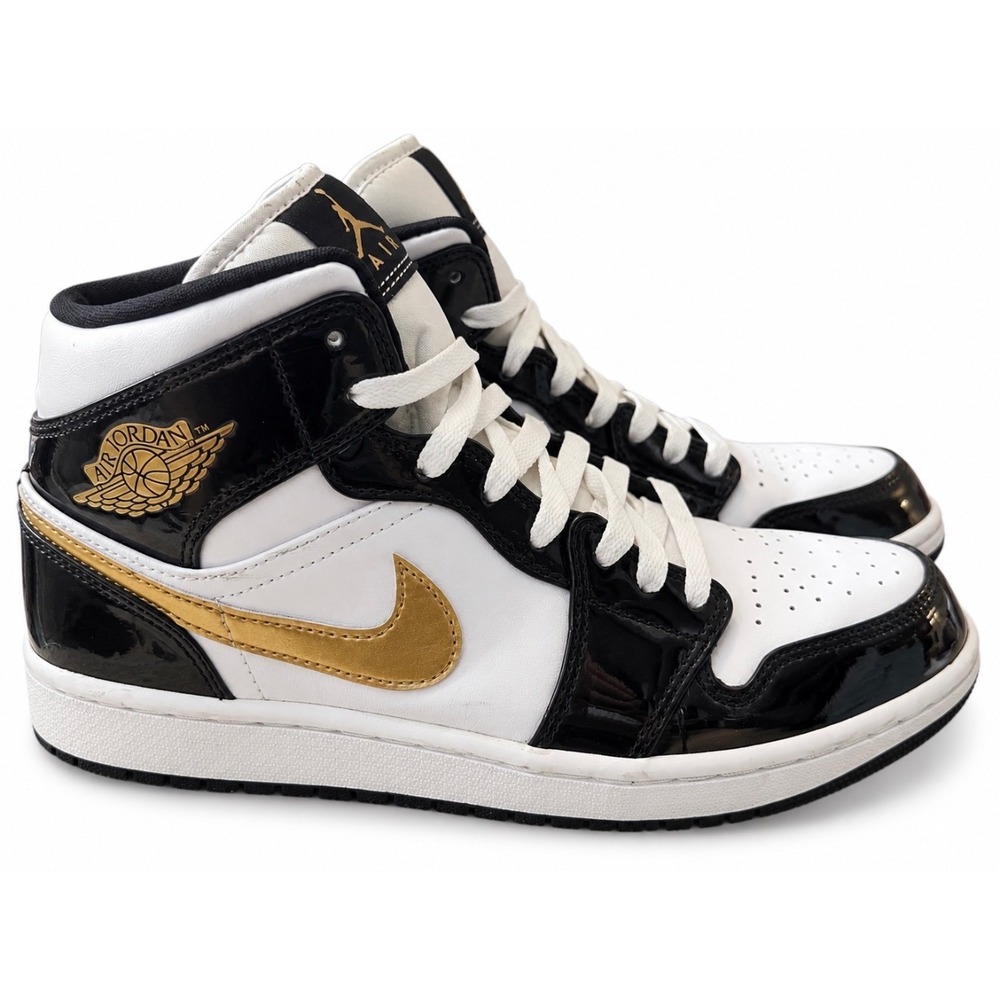 Nike Air Jordan 1 Mid White Black Metallic Gold Sneakers 852542-007 Mens 10